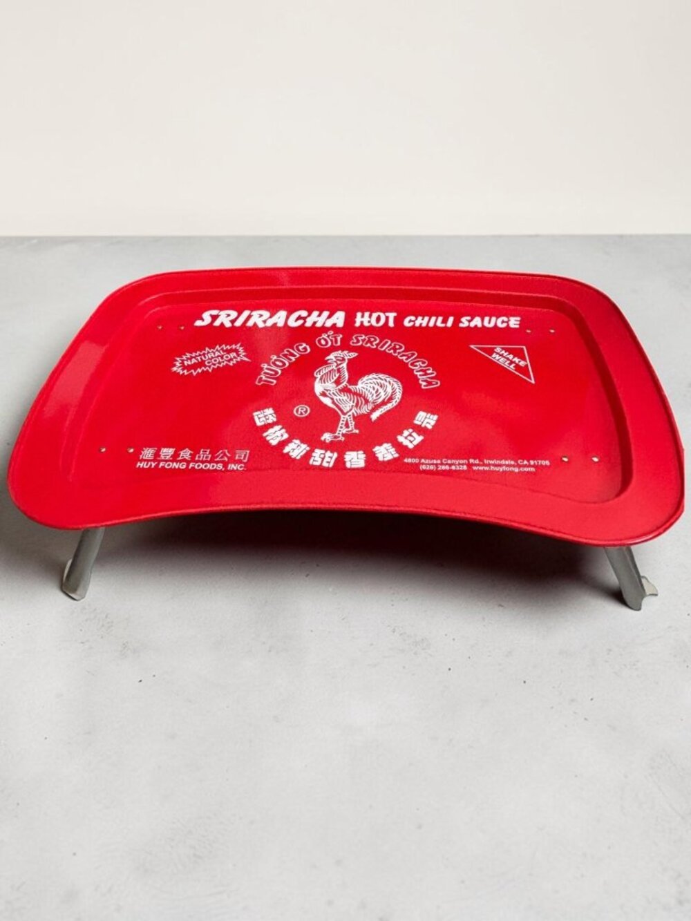 Sriracha Hot Chili Sauce Folding Metal Standing Tray With Legs Red Mad Engine De